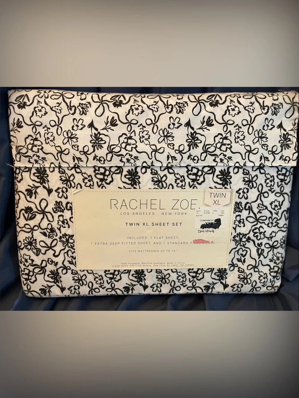 Rachel Zoe Black and White Floral Twin XL Sheet Set